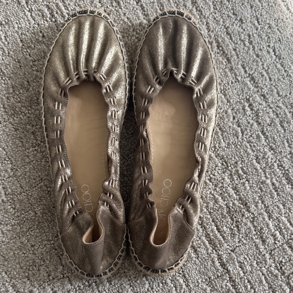 Jimmy Choo Metallic Gold Leather Espadrille Flats | EU 40